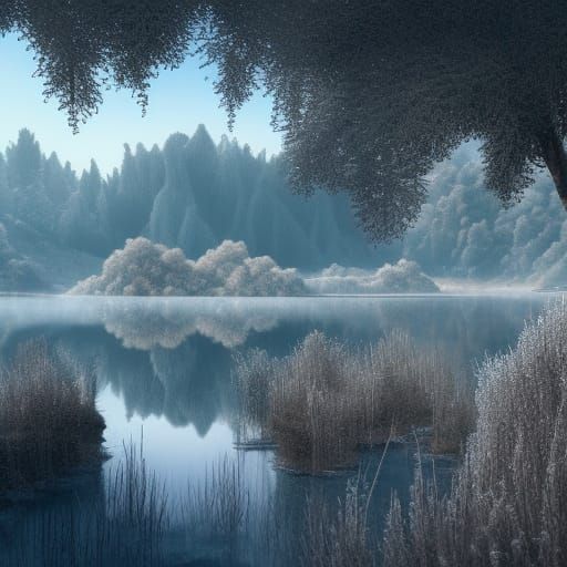 Frozen Lake: A Detailed Matte Painting in Winter