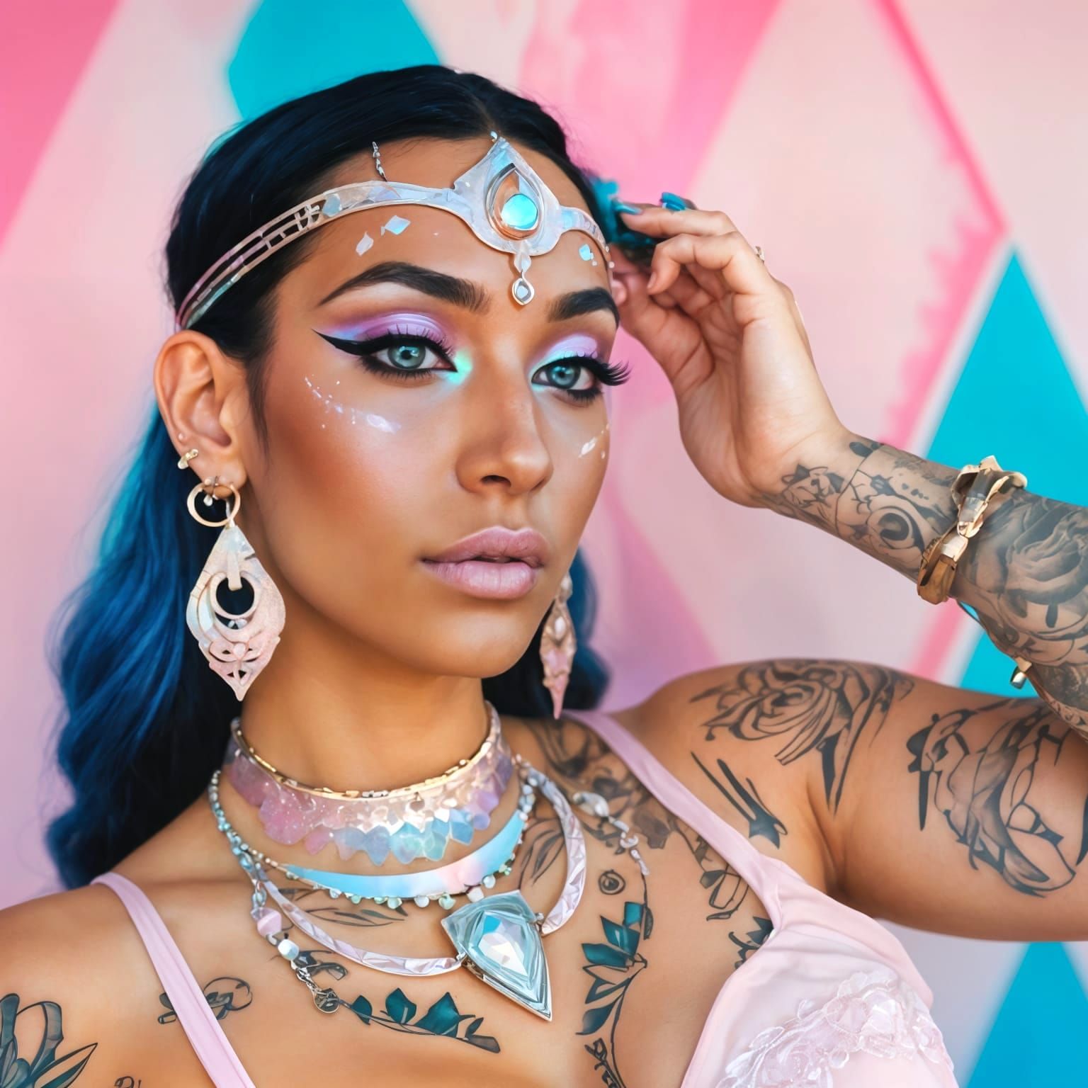 Cosmic Goddess Isis with Holographic Jewelry