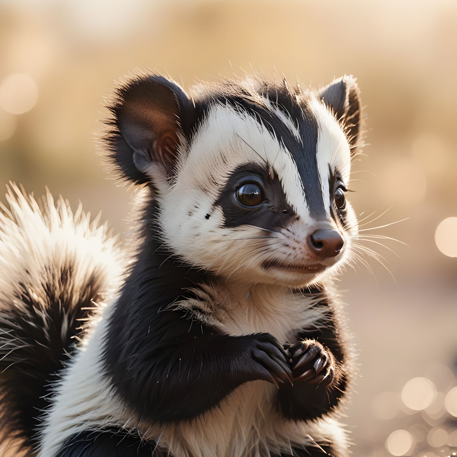 Tiny Skunk in Sunset Peril on Highway