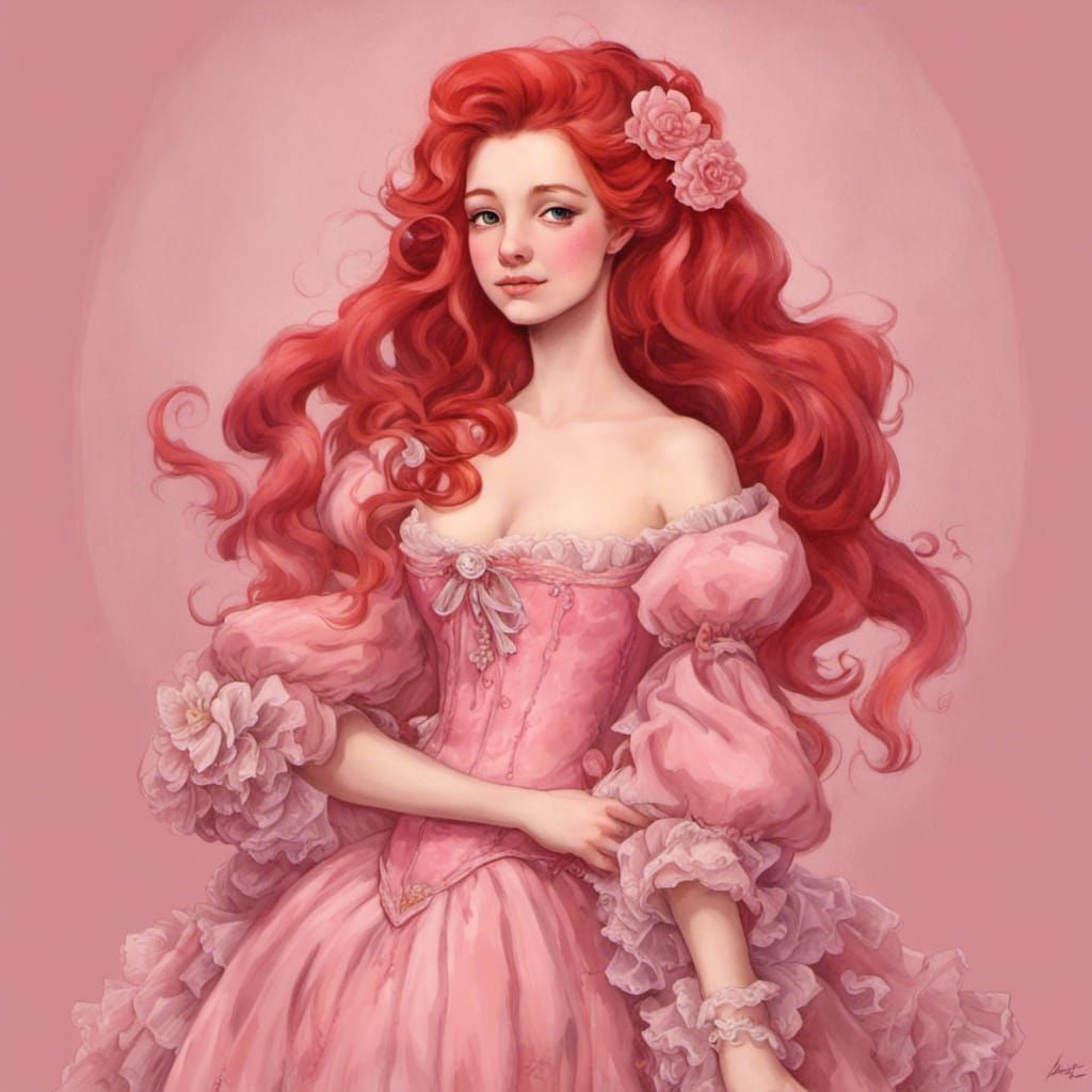 Ariel in Rococo Style with Red Hair