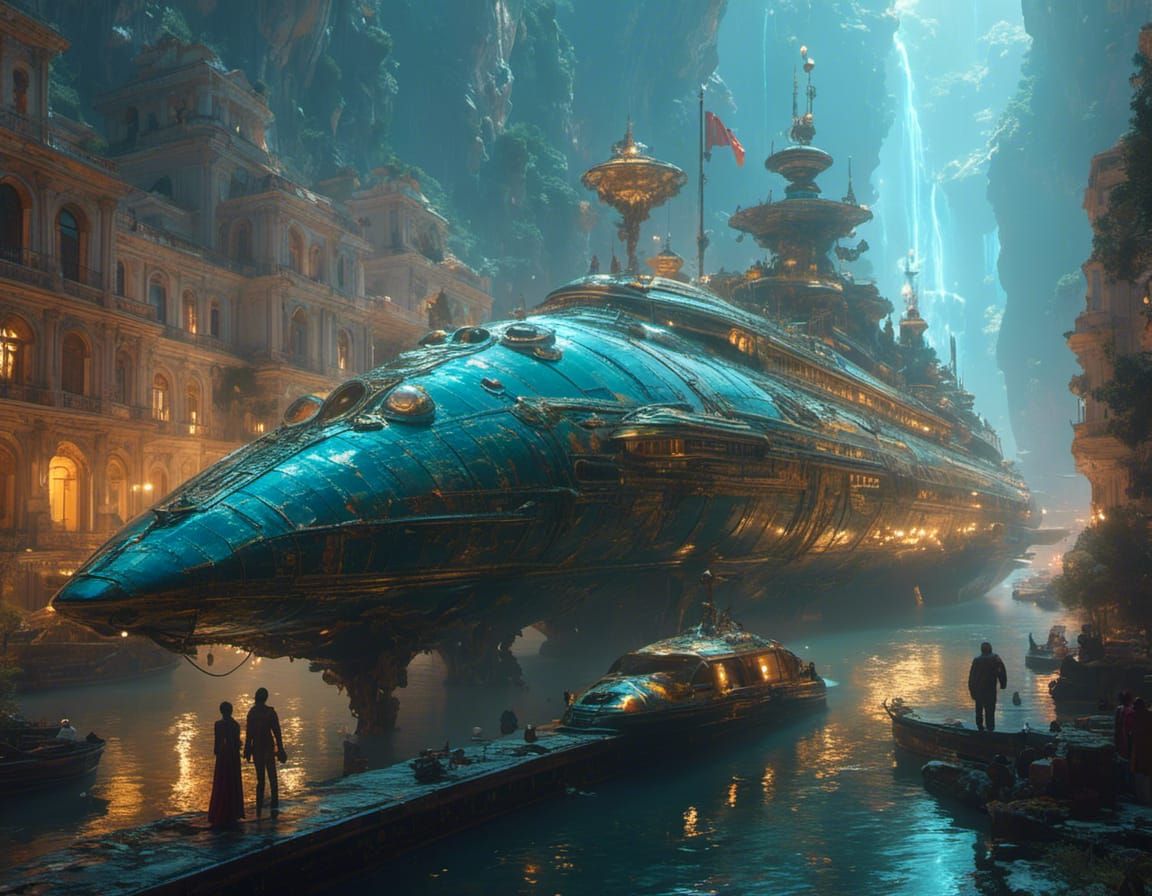 Futuristic Alien Android Ship in Rococo Style