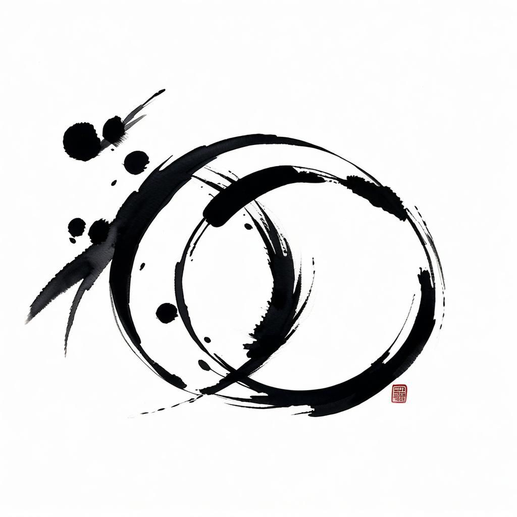 Minimalist Enso Circle in Japanese Ink Painting Style