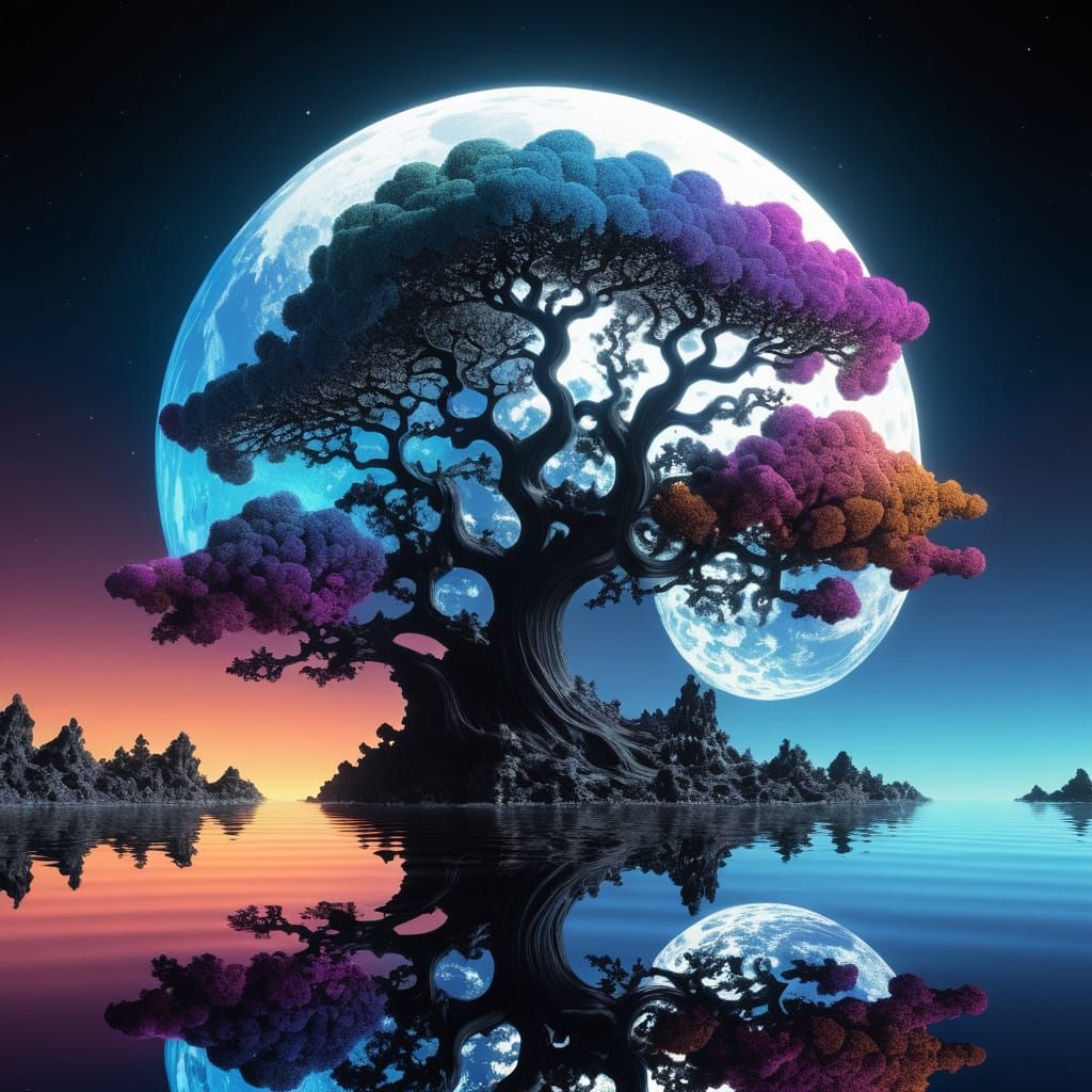 Moonlit Mandelbrot Set Reflection in 3D