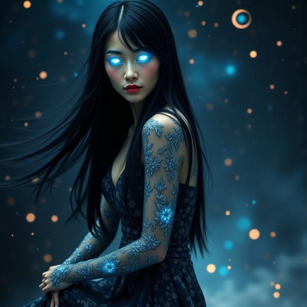 Sensual Asian Goddess of Night in Dark Fantasy Art