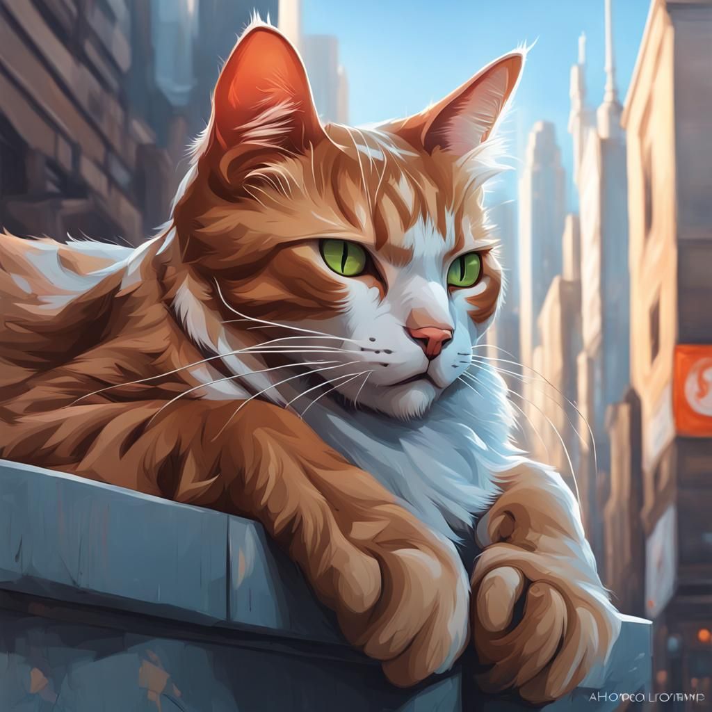 Cat Billboard Portrait in Hyperdetailed Digital Art