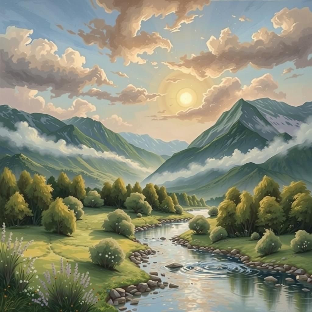 Idyllic Landscape with Rolling Hills and Wildflowers