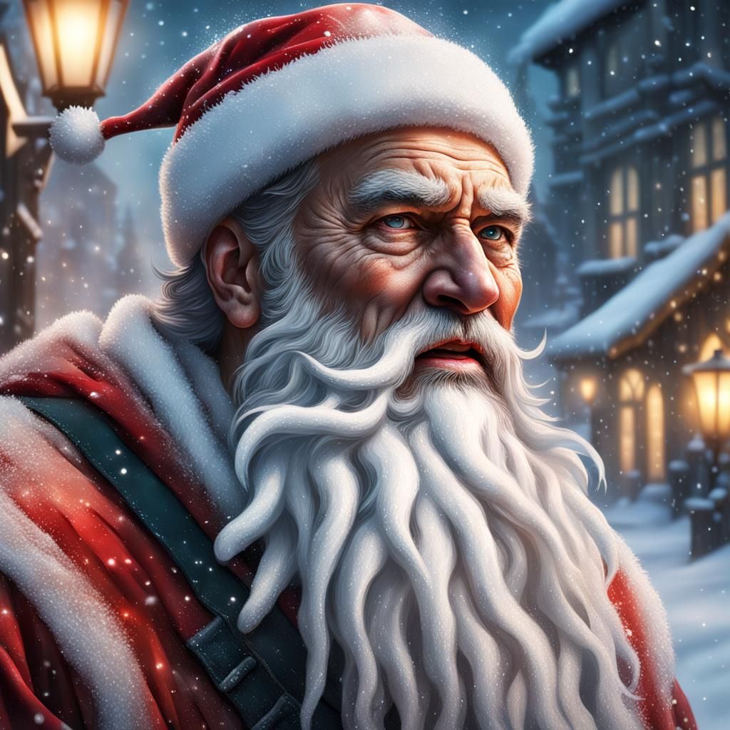 Hyperrealistic Santa Claus in Snowy Scene