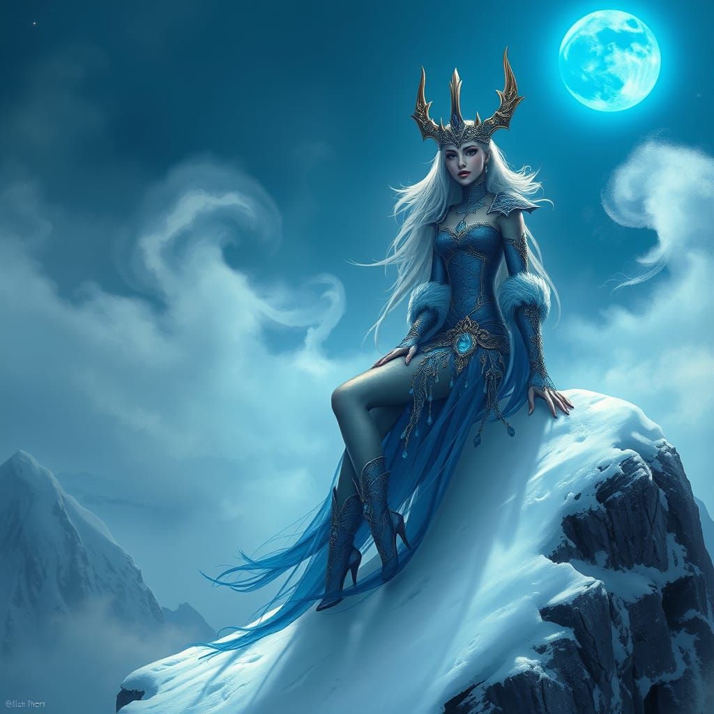 Frost Queen in Ethereal Blue and Silver Attire