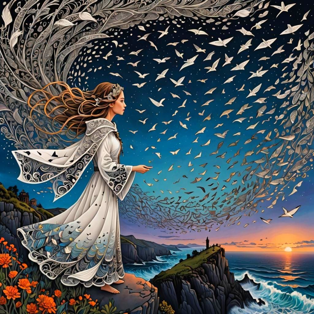 Mesmerizing Murmuration in Conceptual Zentangle Art