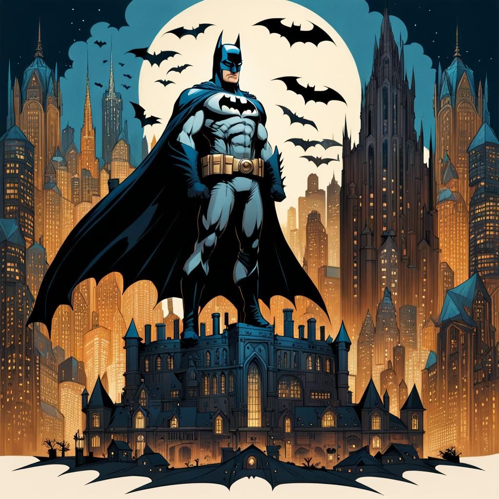 Batman Double Exposure Portrait with Medieval Skyscrapers