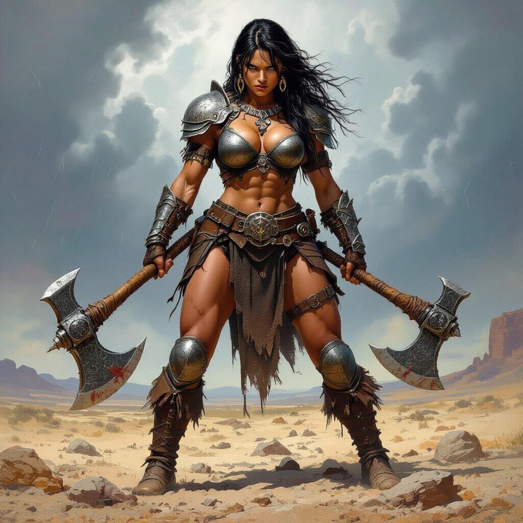 Fierce Barbarian Warrior on Desolate Plain