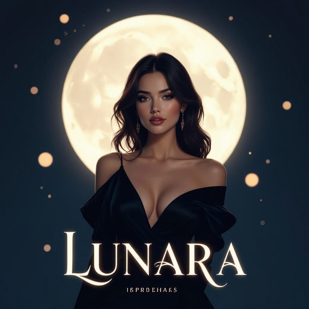 Elegant Woman Posing with Moon in Abstract Style