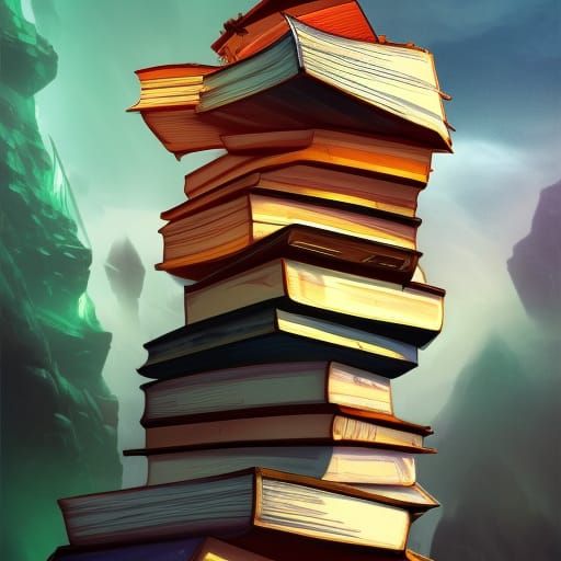 Stack of Books in Composite Art Style