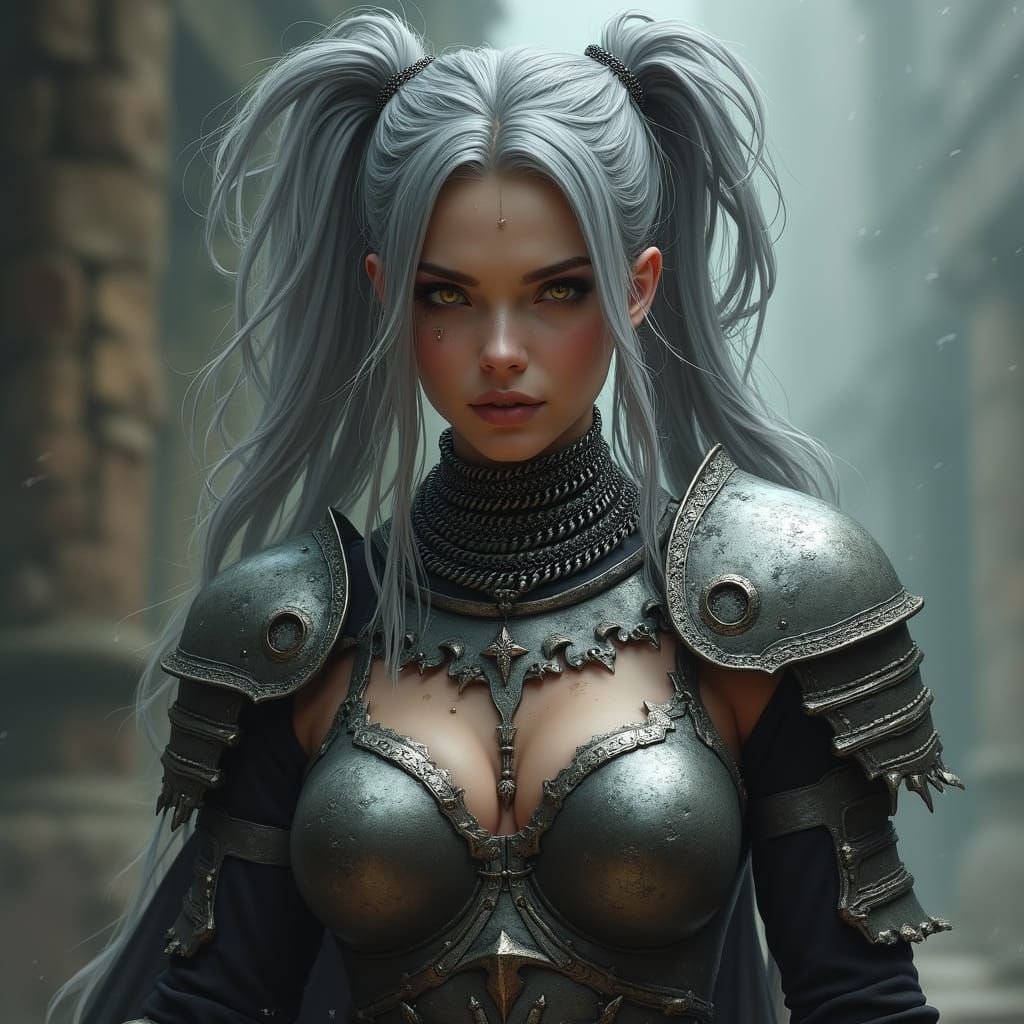 Gothic Paladin with Fangs in Dark Chainmail