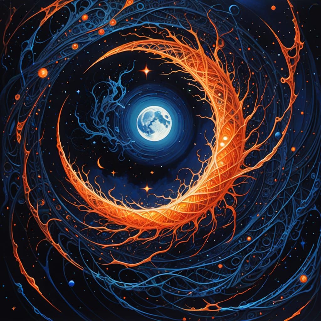 Radiant Moon in a Surreal Cosmic Tapestry
