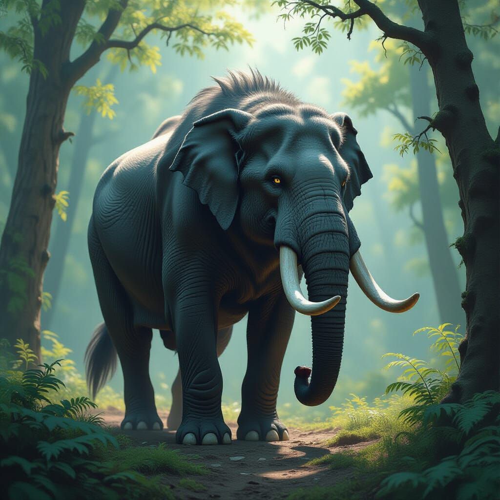 Wolf Elephant Hybrid in Misty Forest
