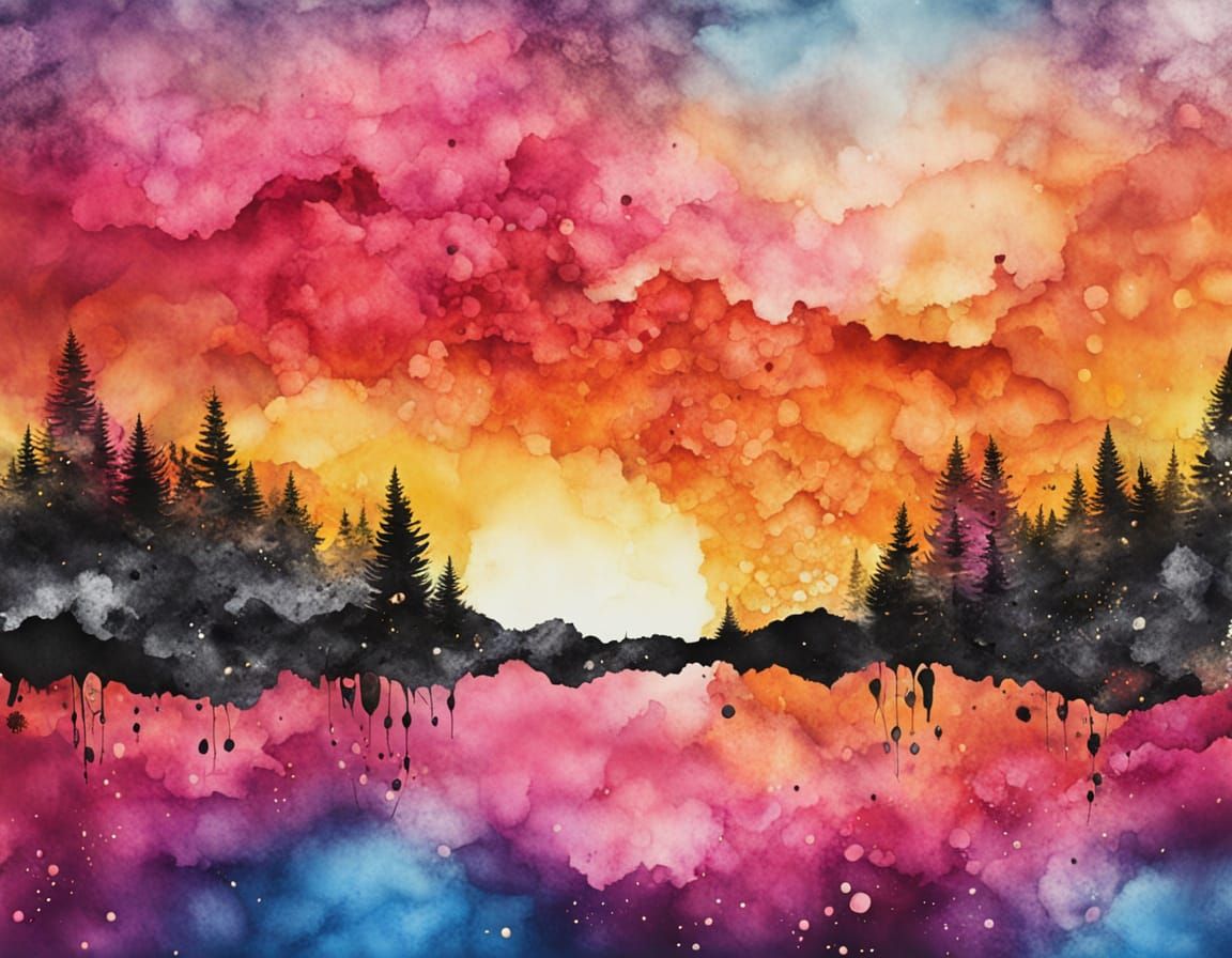 Gradient Sunrise in Alcohol Ink Splatter Style
