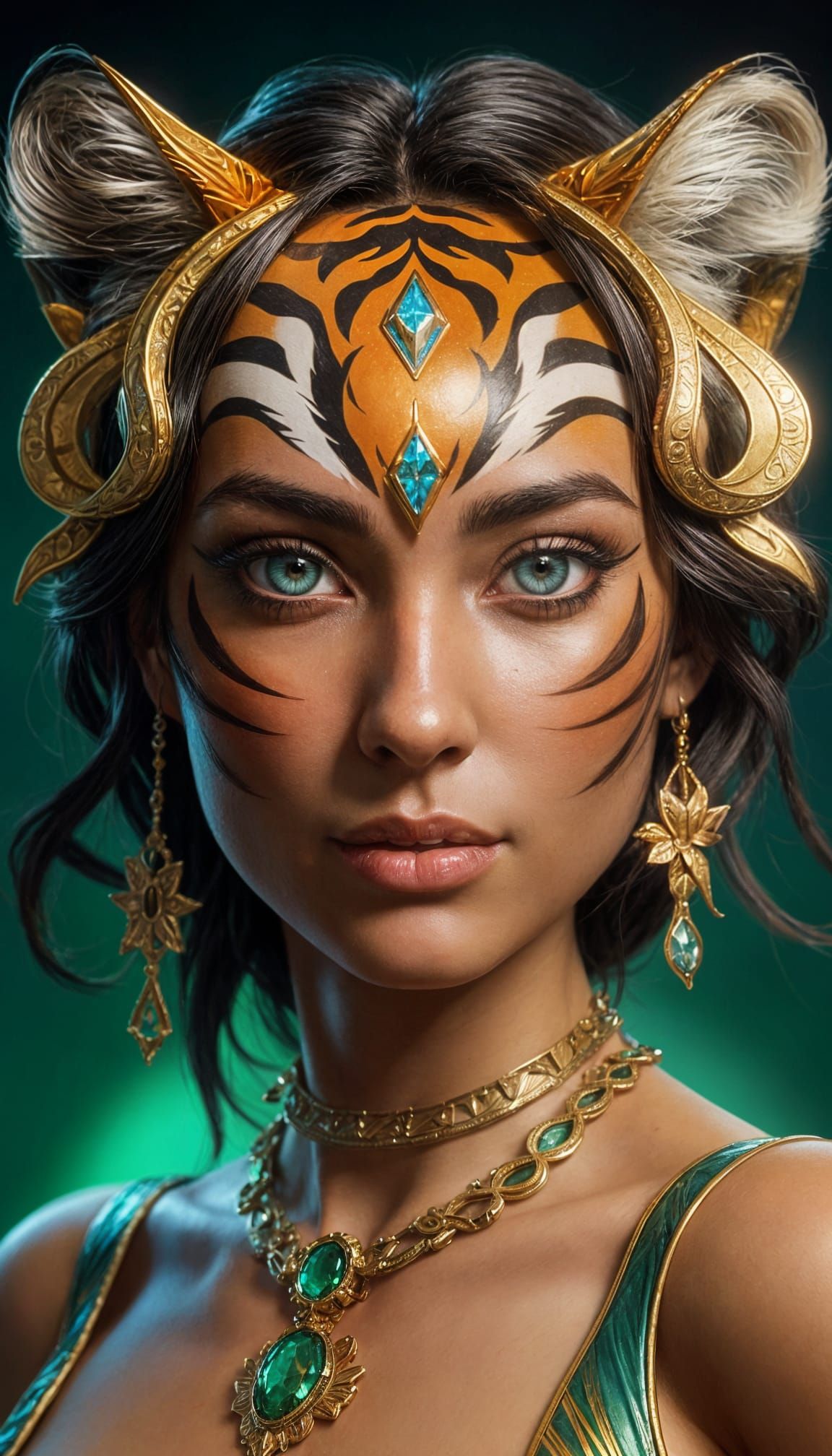 Exquisite Tiger Woman in Triadic Colors