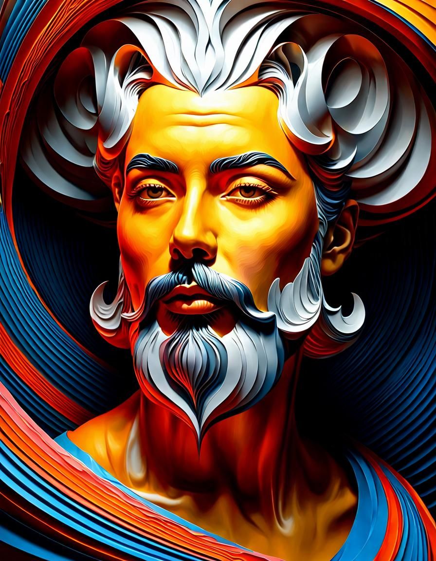 Detailed Portrait with Abstract Fractal Patterns