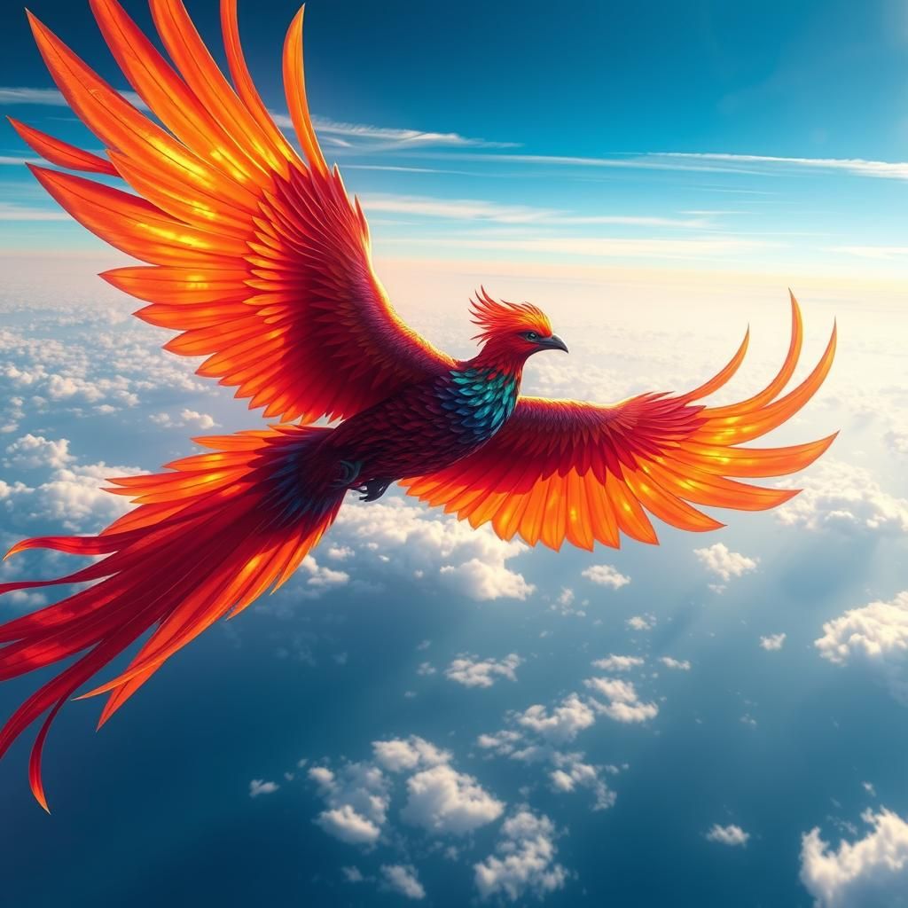 Majestic Phoenix Soaring in a Radiant Sky