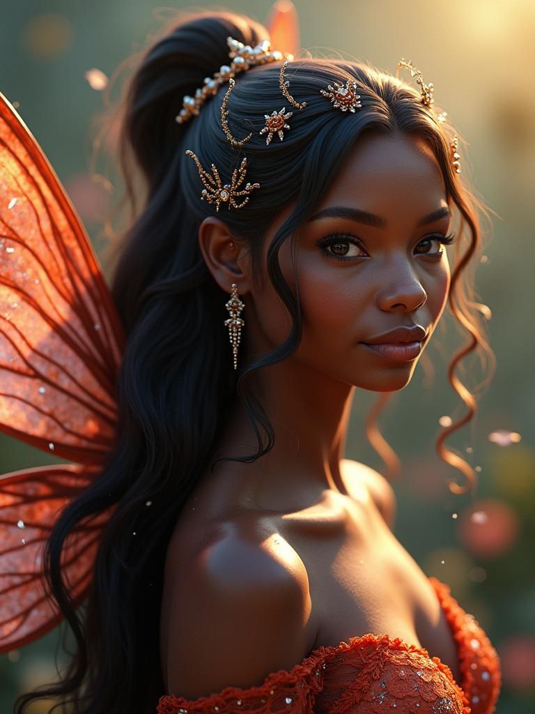 Elegant African American Fairy Portrait in Dreamlike Style