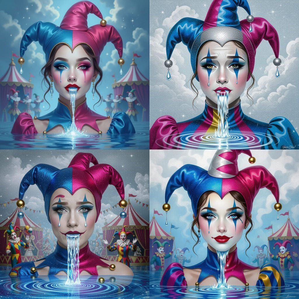 Jester Woman Double Exposure with Silver Waterfall