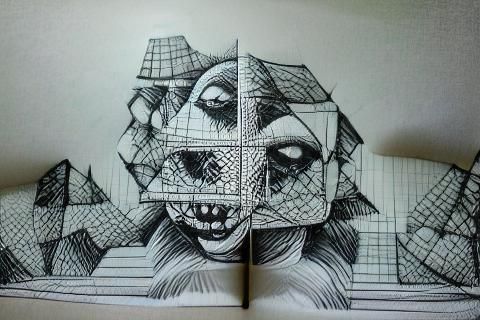Orthographic Labyrinth: Black and White Ink Drawing