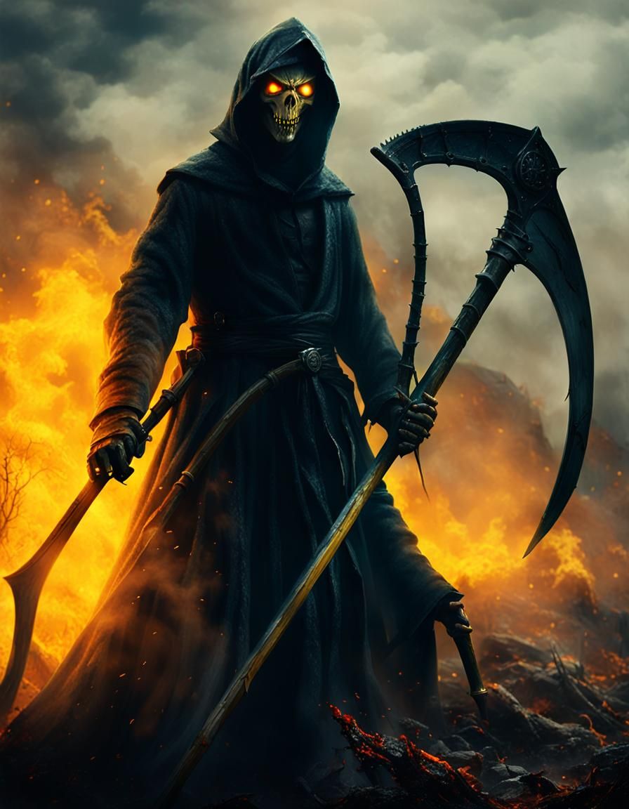 Grim Reaper with Glowing Eyes on Battleground