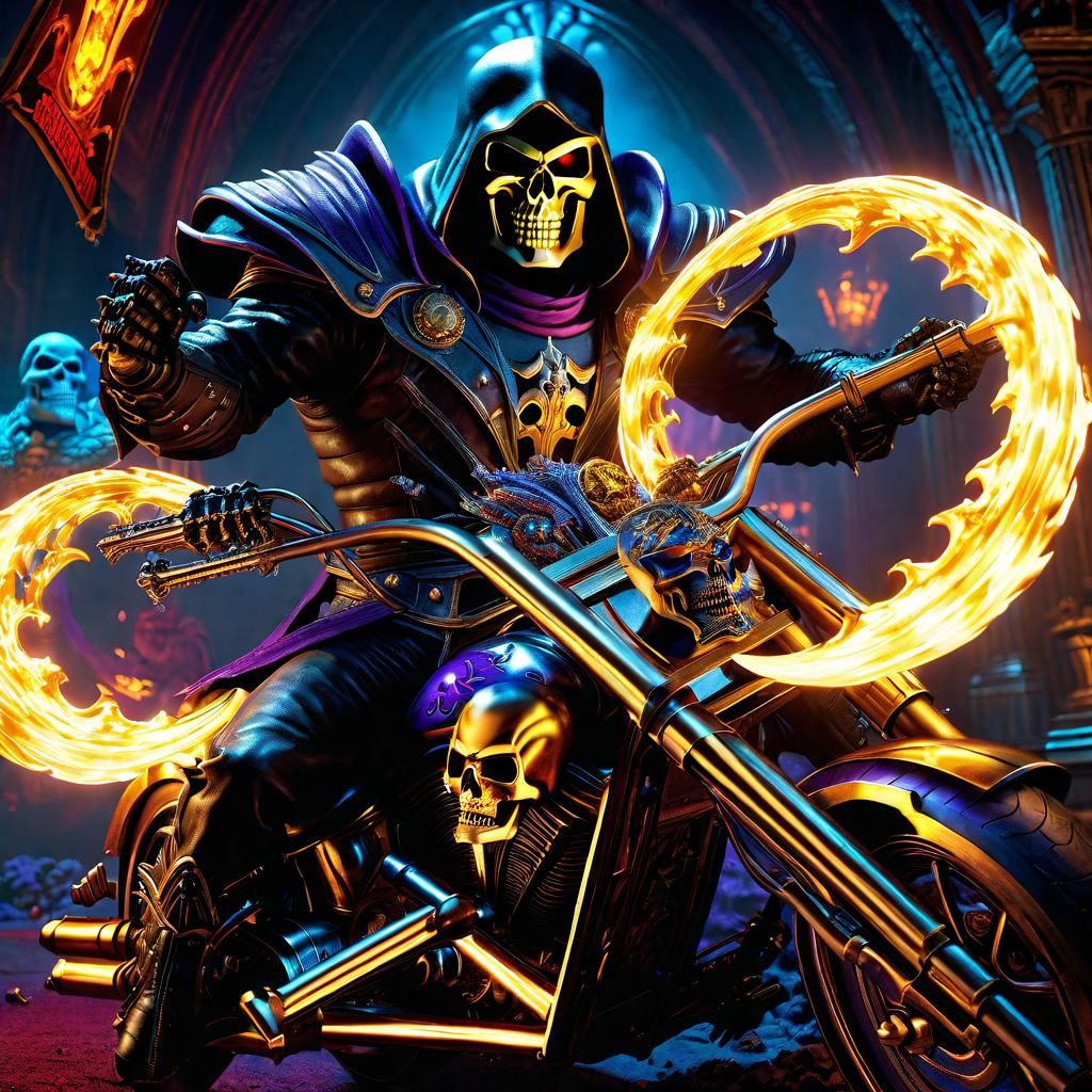 Ghostrider vs Skeletor in Arcade, Doré Style