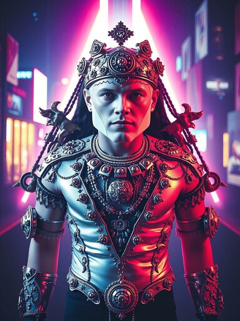 Astral Shaman in Cyberpunk Funk Art Style