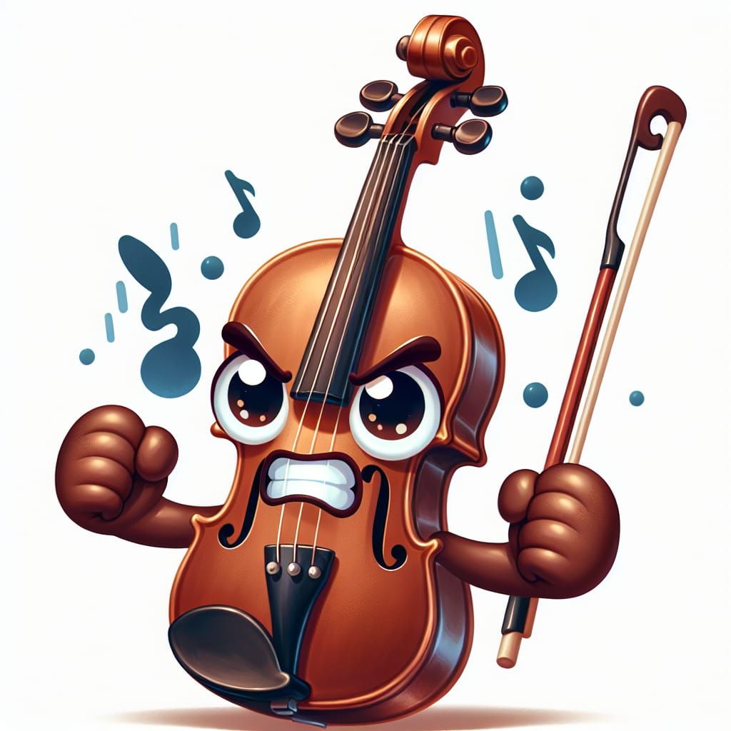Angry Cartoon Violin in Watercolor Style