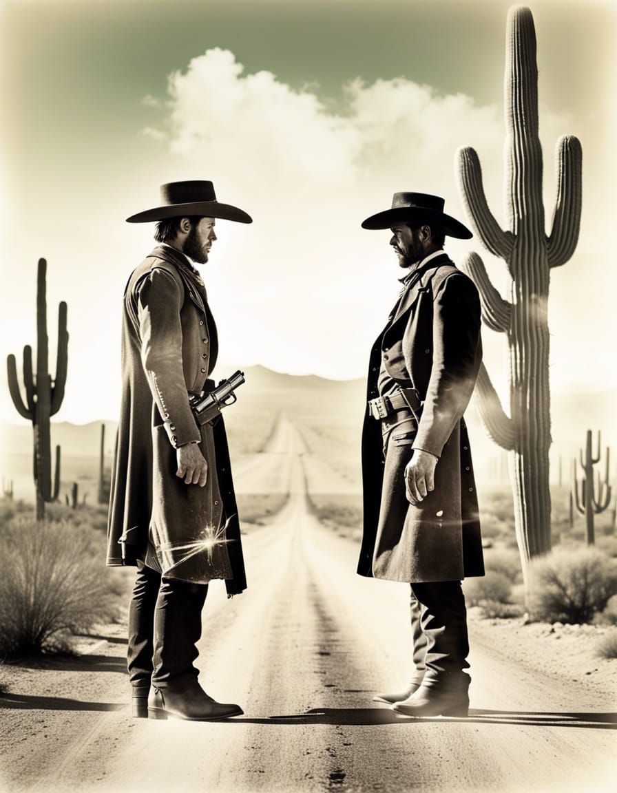 Old West Gunslingers Double Exposure Photograph