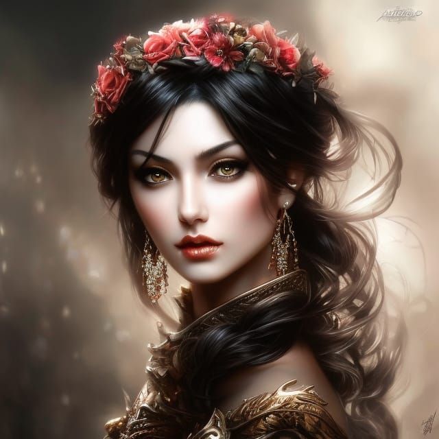 Intricate Dark-Haired Girl, Royo Style