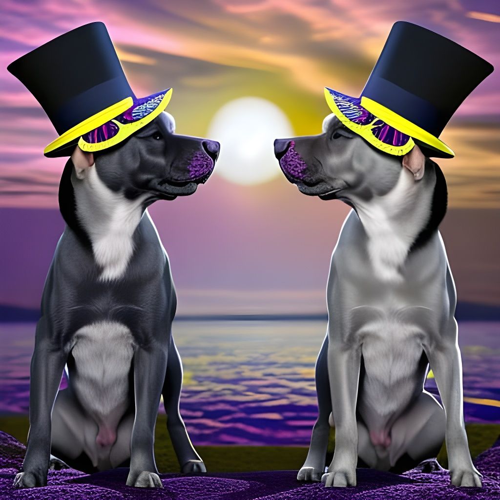 Pitbulls Dancing in Moonlit Desert