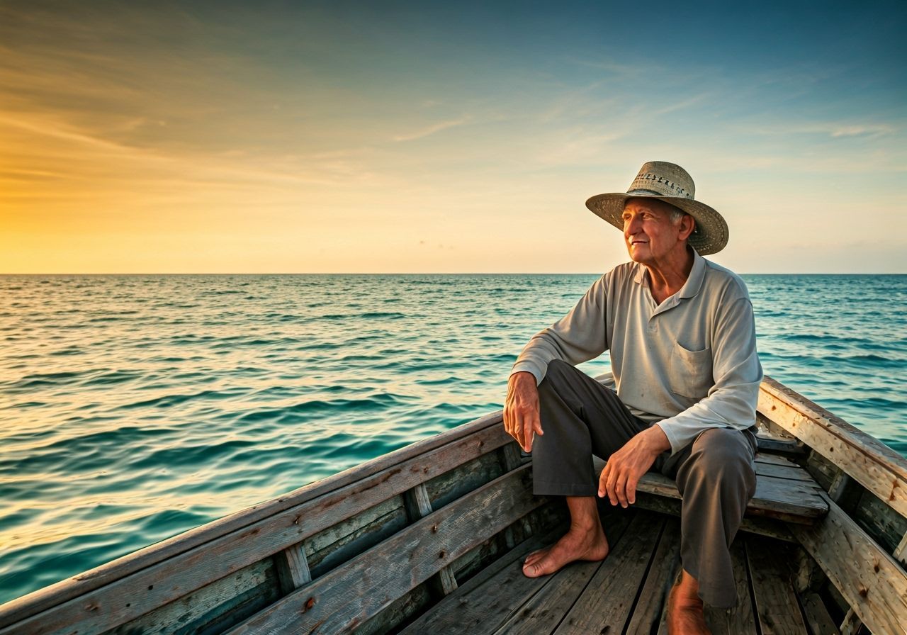 Serene Fisherman at Sunset in Cinematic Realism