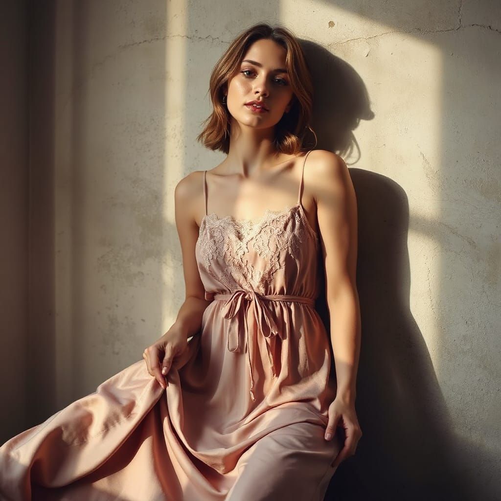 Sensual Portrait of Woman in Silk Dress