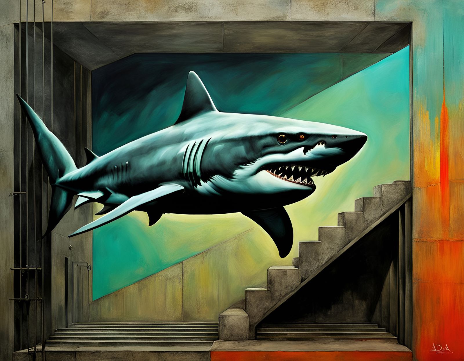 Surreal Shark in Abstract Constructivism Style