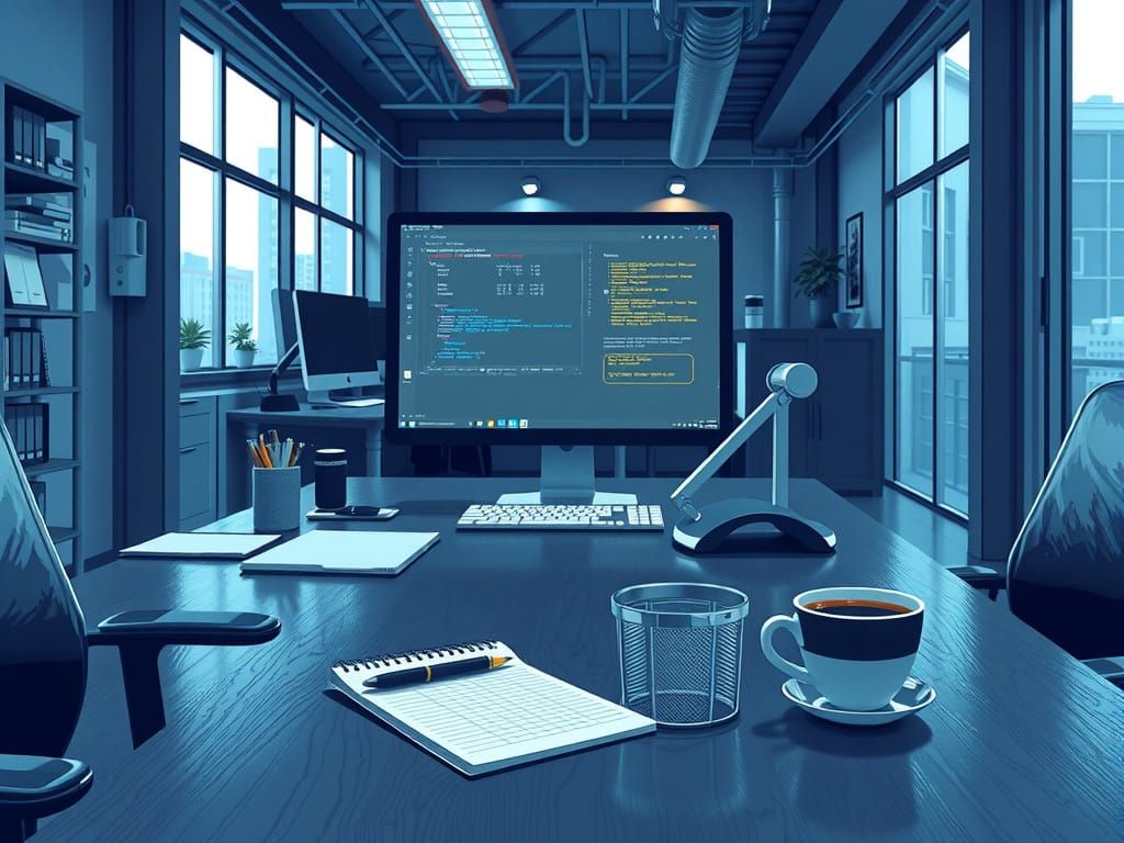 Modern Office Scene with Industrial Minimalist Aesthetic