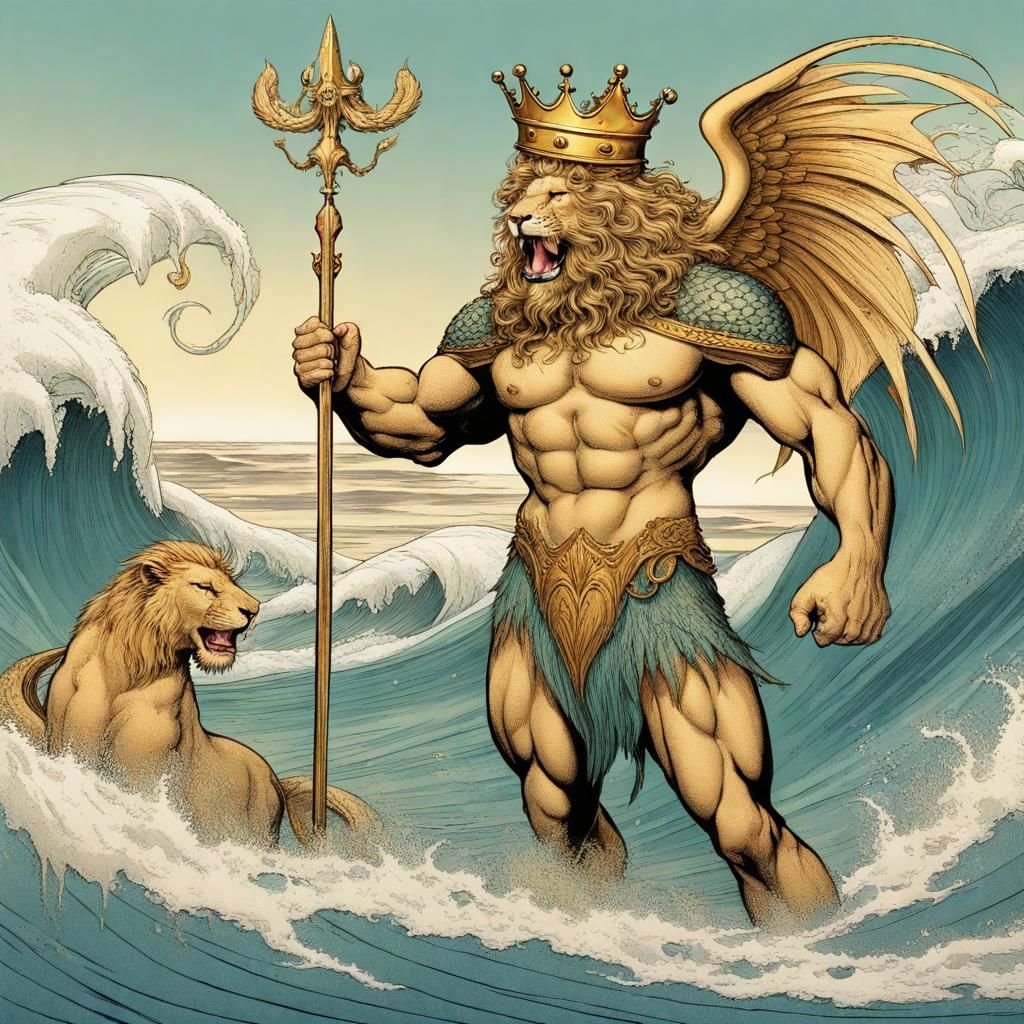Winged Lion and Merman Fantasy Concept Art