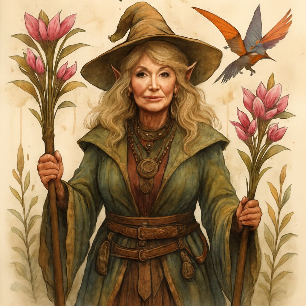 Dolly Parton as a Feywild Wizard Shaman