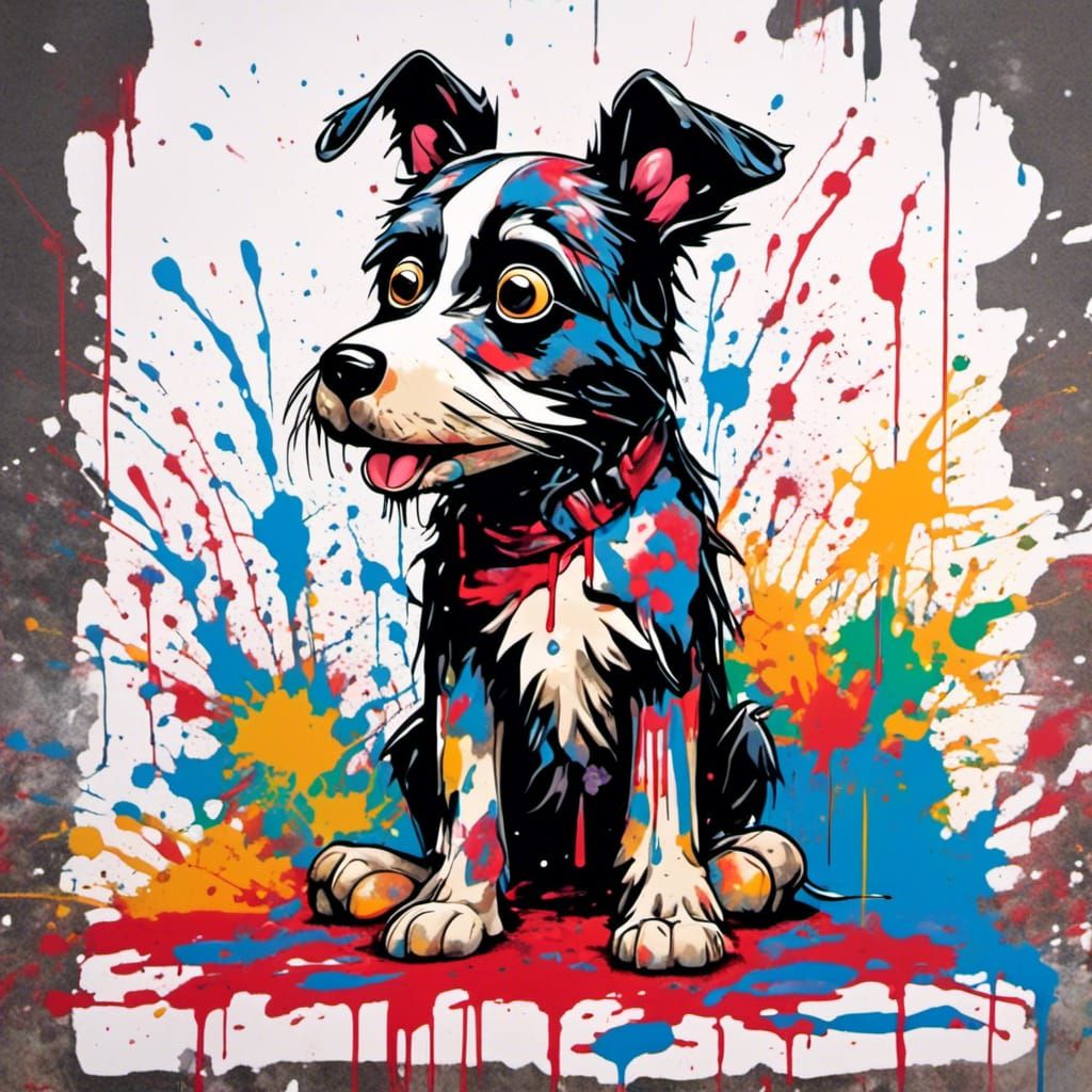 Gamer Dog in Splatter Graffiti Street Art