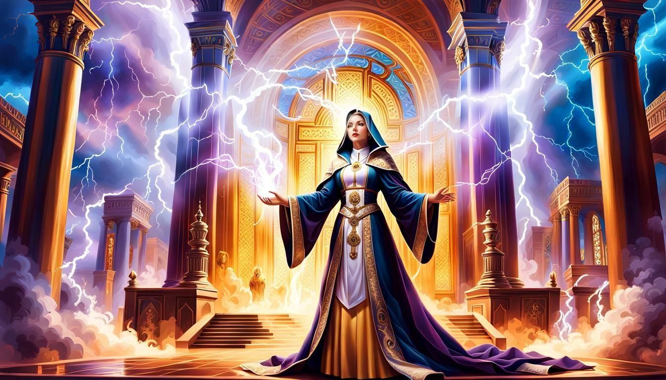 Priestess Casting Holy Magic with Lightning
