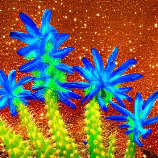 Glowing Cactus Under Desert Sky, Surreal Oil Painting