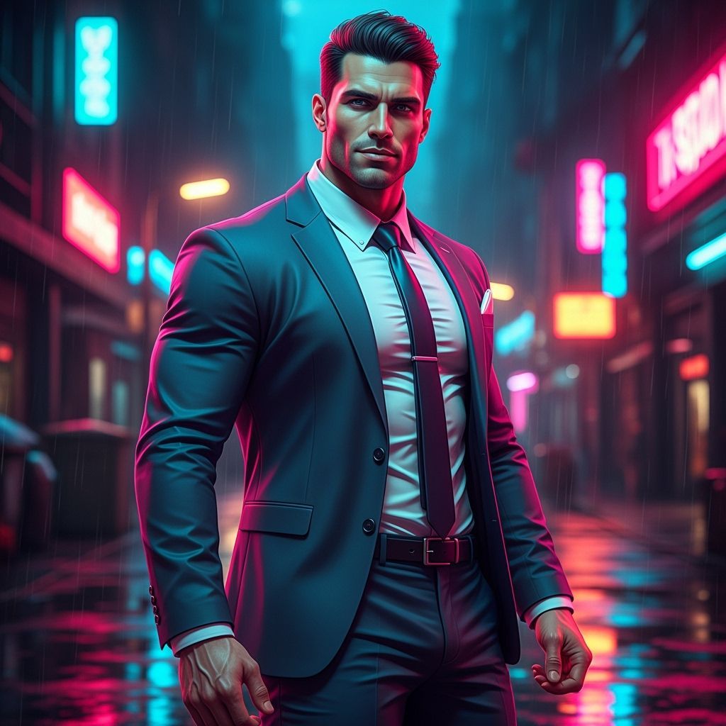 Muscular Man in Tailored Suit: Ash Thorp Style