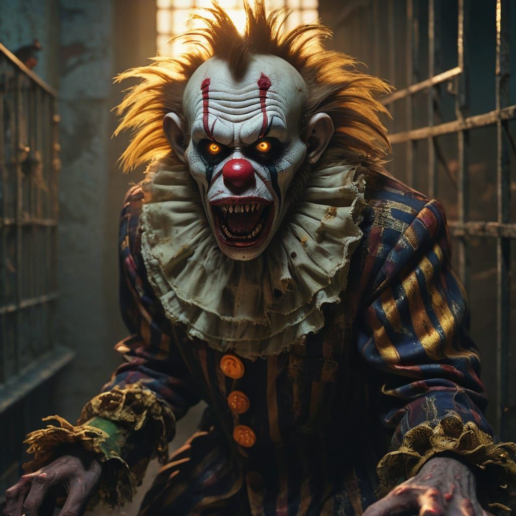 Zombie Monkey Clown at Alcatraz in Comic Book Style