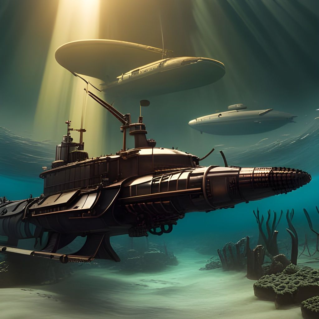 Steampunk Submarine Underwater Battle Scene