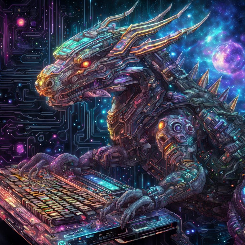 Cybernetic Dream Dragon Ascends Galactic Cosmos