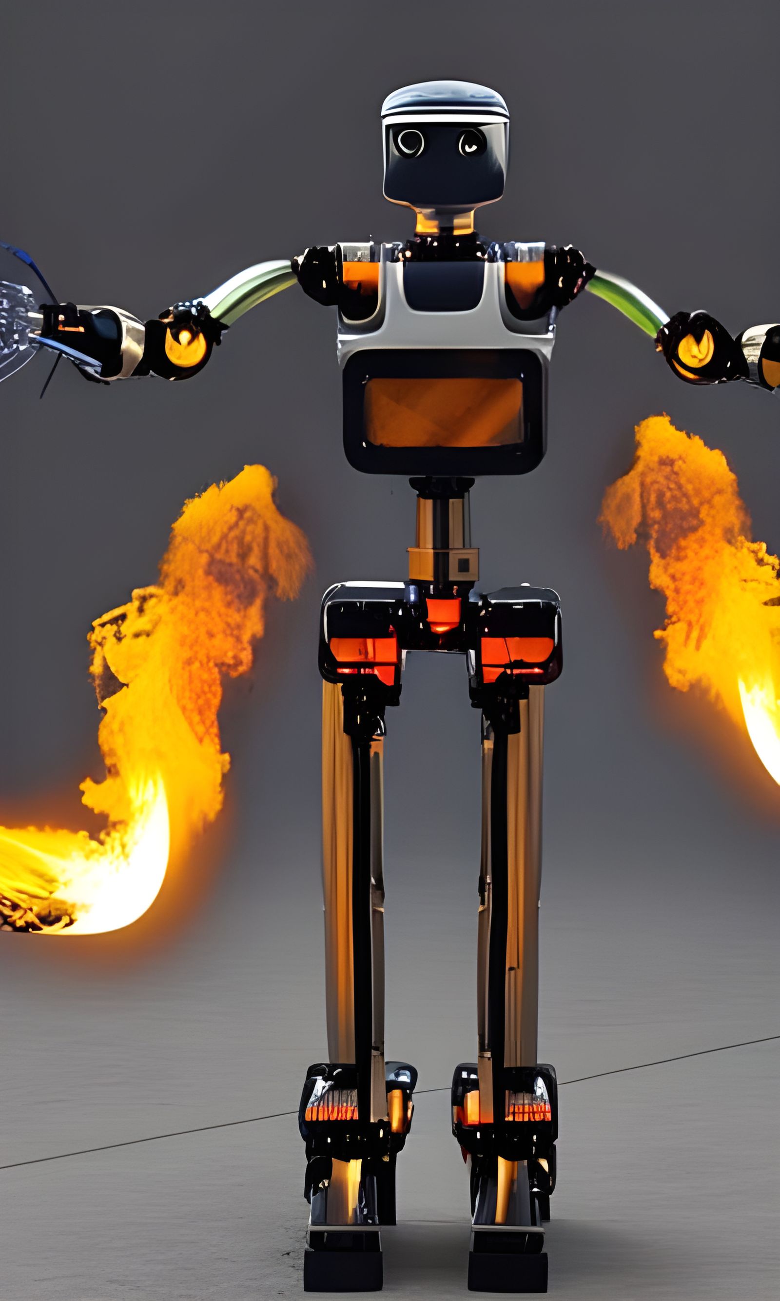 Humanoid robot with a flamethrower