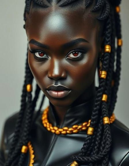 Ebony Woman with Metallic Makeup and Gold Accents