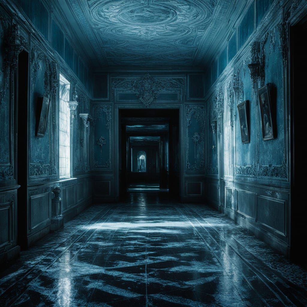 Frozen Tiled Hallway in Epic Cinematic Style